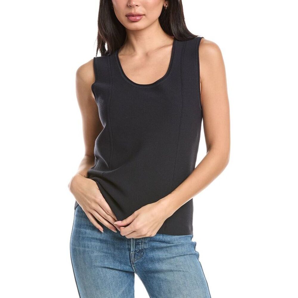 St. John Womens  Scoop Rolled Neck Cap Sleeve Knit Top, Navy